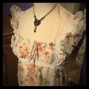 Sheer Ivory Silk and Lace Floral Tank Top